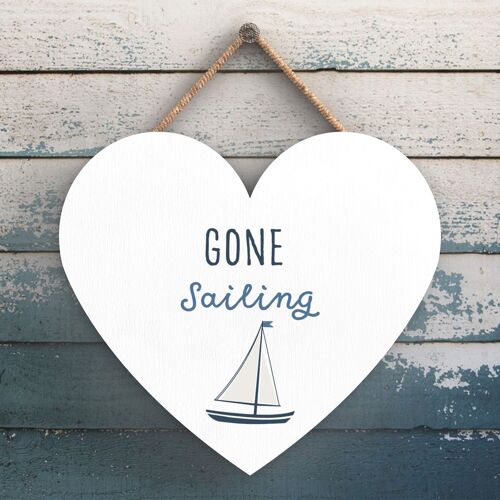 P3536 - Gone Sailing Seaside Beach Themed Nautical Heart Hanging Plaque