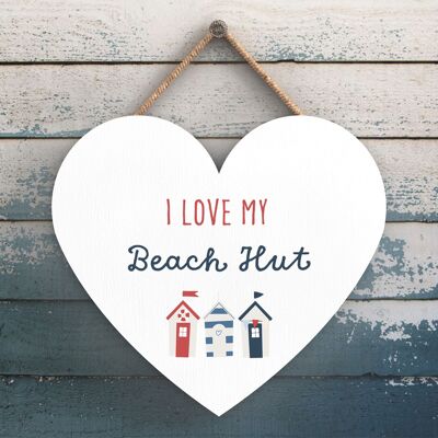 P3538 - Love My Beach Hut Seaside Beach Themed Nautical Heart Hanging Plaque