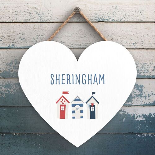 P3538_SHERINGHAM - Love My Beach Hut Sheringham Seaside Beach Themed Nautical Heart Hanging Plaque