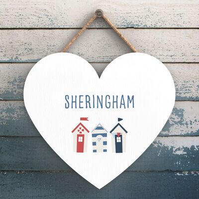 P3538_SHERINGHAM – Schild „Love My Beach Hut Sheringham Seaside Beach“ mit nautischem Herz zum Aufhängen