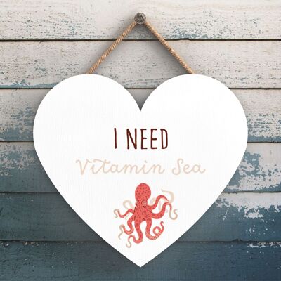 P3539 - Vitamin Sea Seaside Beach Themed Nautical Heart Hanging Plaque