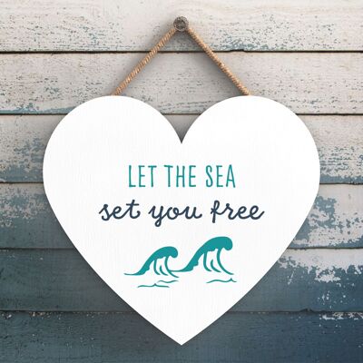 P3540 - Sea Set You Free Placa colgante de corazón náutico con tema de playa costera
