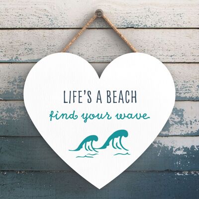 P3542 – Find Your Wave Seaside Beach Motivschild mit nautischem Herz zum Aufhängen