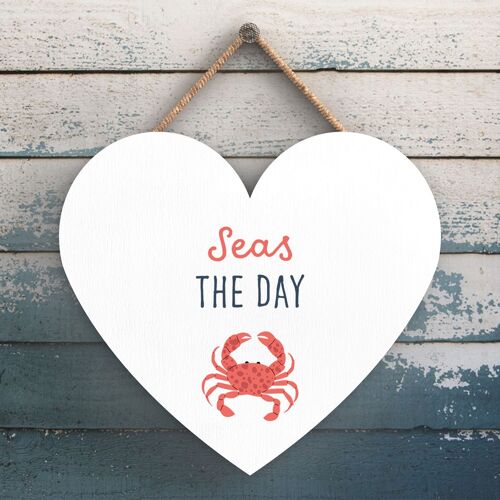 P3547 - Seas The Day Seaside Beach Themed Nautical Heart Hanging Plaque
