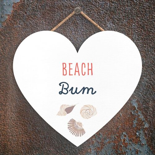 P3549 - Beach Bum Seaside Beach Themed Nautical Heart Hanging Plaque