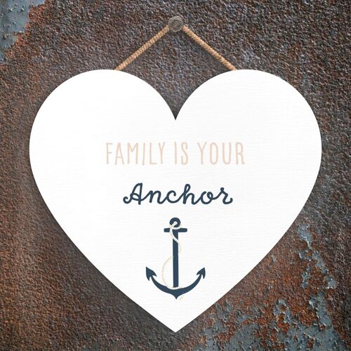 P3552 - Family Is Your Anchor Seaside Beach Themed Nautical Heart Hanging Plaque