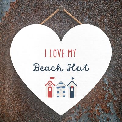 P3558 - Love My Beach Hut Seaside Beach Themed Nautical Heart Hanging Plaque