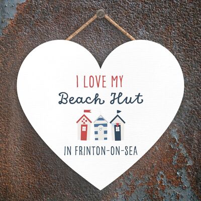 P3558_FRINTON - Love My Beach Hut Frinton On Sea Seaside Beach Themed Nautical Heart Hanging Plaque