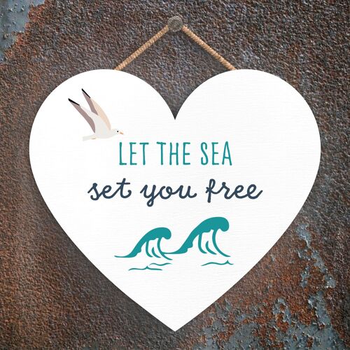 P3560 - Sea Set You Free Seaside Beach Themed Nautical Heart Hanging Plaque