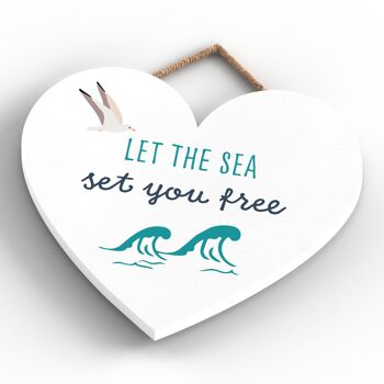 P3560 - Sea Set You Free Seaside Beach The Nautical Heart Hanging Plaque 4