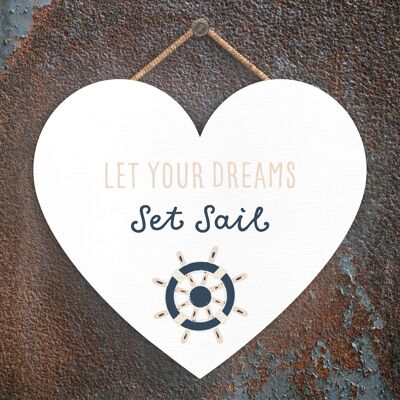 P3561 - Dreams Set Sail Seaside Beach Themed Nautical Heart Hanging Plaque