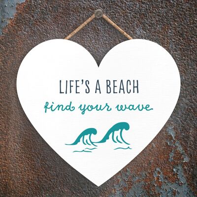 P3562 - Placa colgante de corazón náutico con tema de playa Find Your Wave Seaside