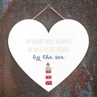 P3564 - House By The Sea Seaside Beach Themed Nautical Heart Hanging Plaque