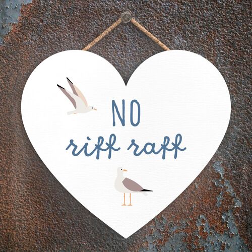 P3565 - No Riff Raff Seaside Beach Themed Nautical Heart Hanging Plaque