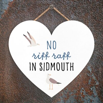 P3565_SIDMOUTH - No Riff Raff In Sidmouth Seaside Beach Themed Nautical Heart Hanging Plaque