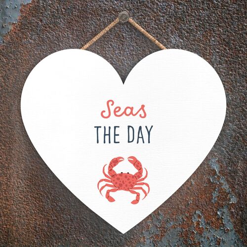 P3567 - Seas The Day Seaside Beach Themed Nautical Heart Hanging Plaque