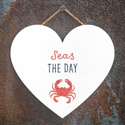 P3567 - Seas The Day Seaside Beach Themed Nautical Heart Hanging Plaque