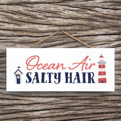 P3569 - Ocean Air Salty Hair Seaside Beach Themed Nautical Heart Hanging Plaque