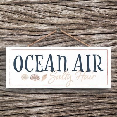 P3570 - Ocean Air Salty Hair Seaside Beach Temática Náutica Corazón Colgante Placa