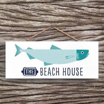 P3571 - Plaque à suspendre en forme de cœur nautique sur le thème de la plage balnéaire de Beach House 1