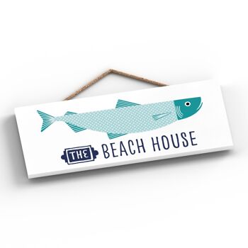 P3571 - Plaque à suspendre en forme de cœur nautique sur le thème de la plage balnéaire de Beach House 2