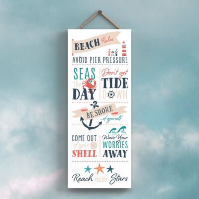 P3574 - Reglas de la playa Placa colgante de corazón náutico con tema de playa junto al mar