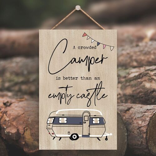 P3576 - Crowded Blue Camper Caravan Camping Themed Hanging Plaque