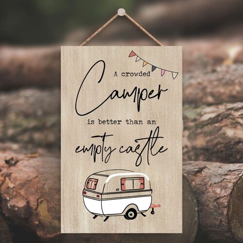 P3577 - Crowded Orange Camper Caravan Camping Themed Hanging Plaque