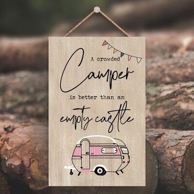 P3578 - Crowded Pink Camper Caravan Camping Themed Hanging Plaque