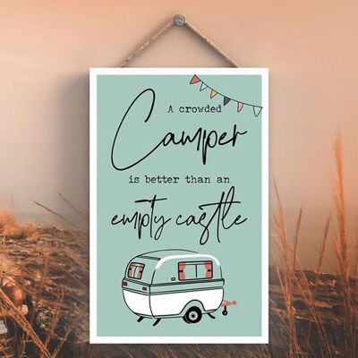 P3584 - Crowded Blue Camper Caravan Camping Themed Hanging Plaque