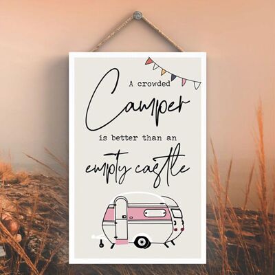 P3585 - Crowded Pink Camper Caravan Camping Themed Hanging Plaque