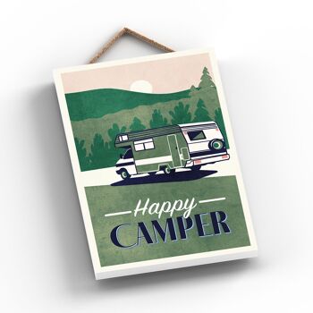 P3588 - Plaque à suspendre verte sur le thème du camping Happy Camper Caravan 2