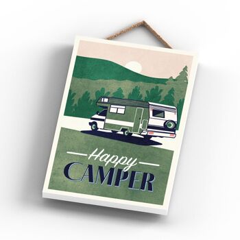 P3588 - Plaque à suspendre verte sur le thème du camping Happy Camper Caravan 3