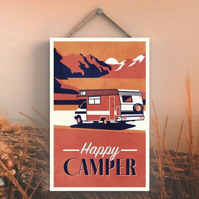 P3589 - Orange Happy Camper Caravan Camping Themed Hanging Plaque
