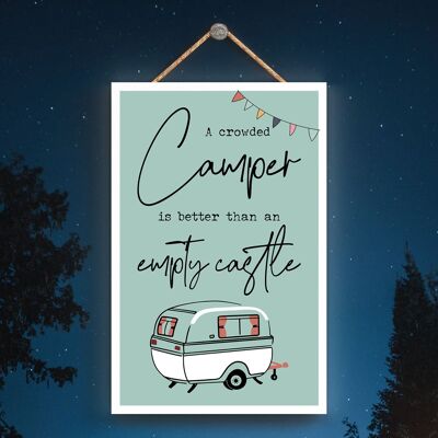 P3598 - Crowded Blue Camper Caravan Camping Themed Hanging Plaque