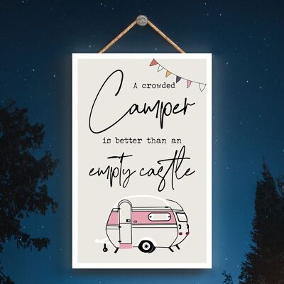 P3599 - Placa colgante con temática de camping, caravana, caravana, rosa llena de gente