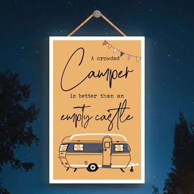 P3600 - Placa colgante con temática de camping, caravana, caravana, naranja llena de gente