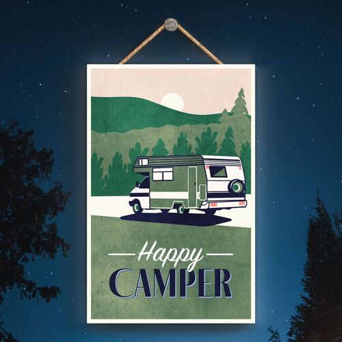 P3602 - Green Happy Camper Caravan Camping Themed Hanging Plaque