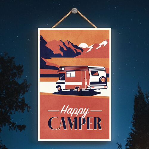 P3603 - Orange Happy Camper Caravan Camping Themed Hanging Plaque