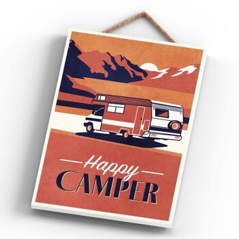 P3603 - Plaque à suspendre sur le thème Orange Happy Camper Caravan Camping 2