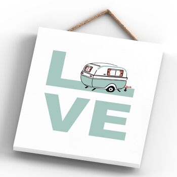 P3610 - Plaque à suspendre sur le thème Love Blue Camper Caravan Camping 3