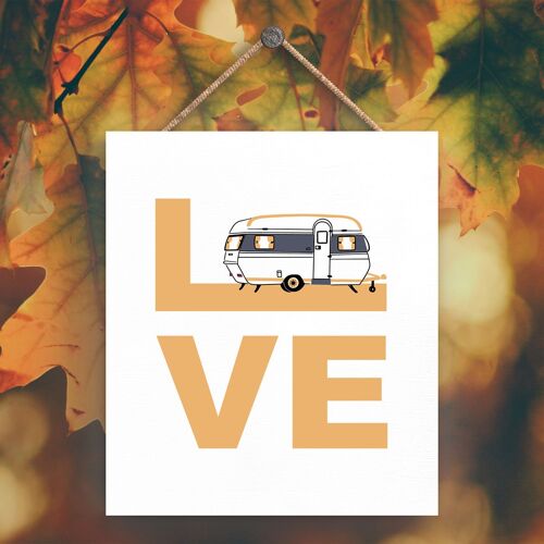 P3612 - Love Yellow Camper Caravan Camping Themed Hanging Plaque