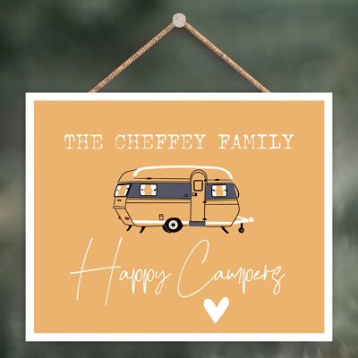 P3615 - Personalised Happy Camping Yellow Camper Caravan Camping Themed Hanging Plaque