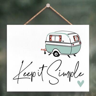 P3616 - Keep It Simple Blue Camper Caravan Camping Themed Hanging Plaque