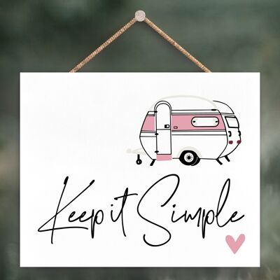 P3617 - Keep It Simple Pink Camper Caravan Camping Placa colgante temática