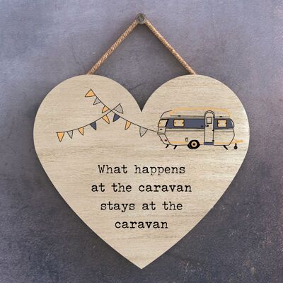 P3651 - What Happens Stays Camper Caravan Camping Placa colgante temática