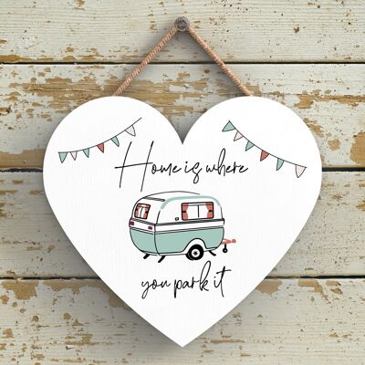 P3658 - Targa da appendere a tema Home Where You Park Camper Caravan Camping