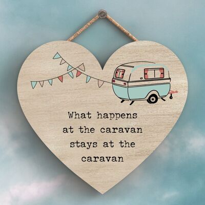 P3715 - What Happens Stays Camper Caravan Camping Placa colgante temática