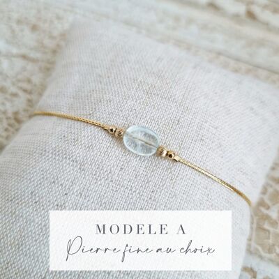 Wristband A | Lithotherapy bracelet | Well-being wristband | Fine bracelet in 14k gold filled gold and natural stone | Gem bracelet | Water Resistant Jewelry | Tadaam Jewelry | Made in France |