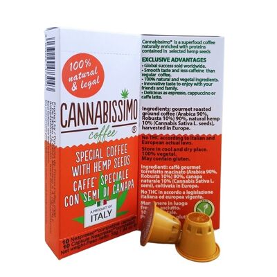 Cannabissimo coffee with hemp seeds, capsules compatible Nespresso in boxes of 10 capsules